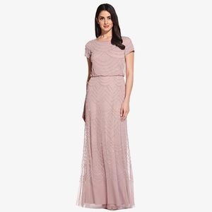 Adrianna Papell Short Sleeve Beaded Blouson Gown